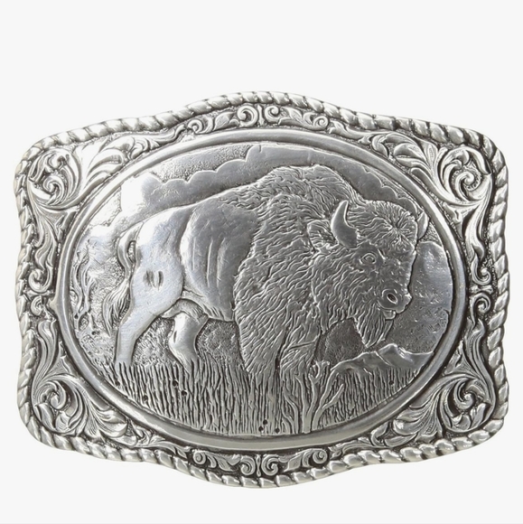 New Beautiful New silver Buffalo Bison rope detailed belt buckle - Picture 11 of 11